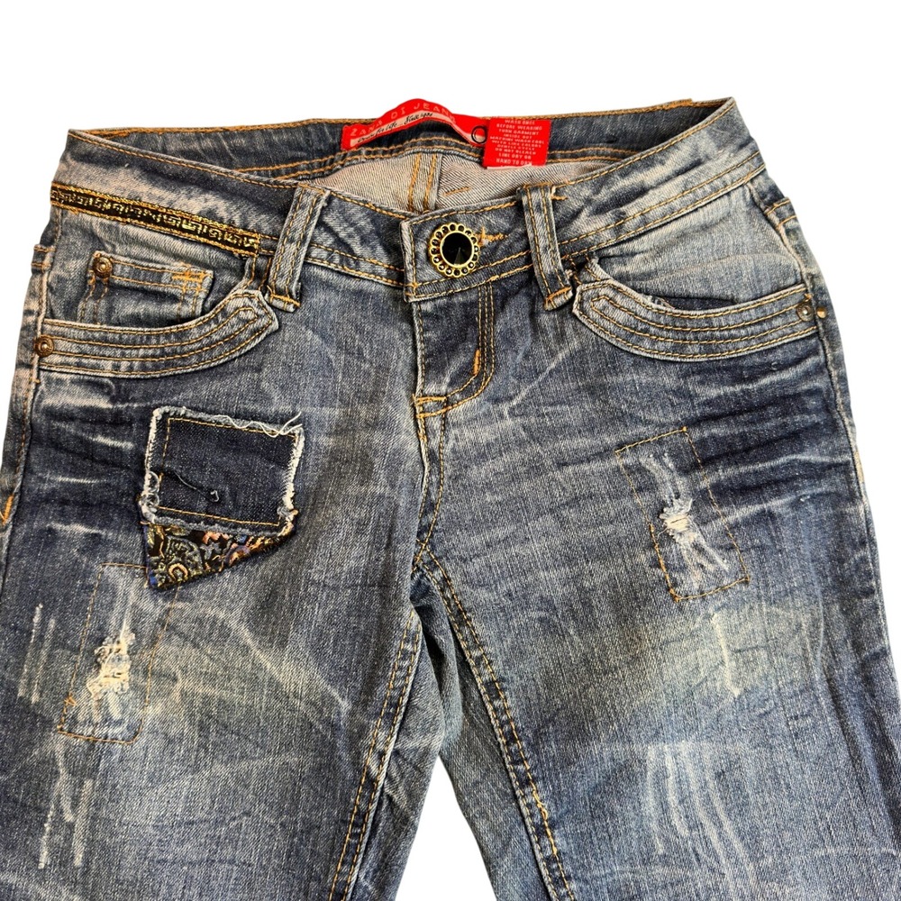 Zana Di Jeans Skinny Blue Denim Paisley Boho Patchwork Y2K Size 0‎